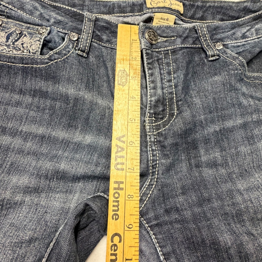 Earl Jean Capri Jeans Dark Wash Rhinestone Butterfly Embroidered Womens 6 Y2K - Picture 8 of 9